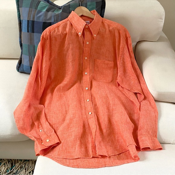 BROOKS BROTHERS 346 MEN’S 100% LINEN SHIRT ORANGE SIZE LARGE - Picture 11 of 15